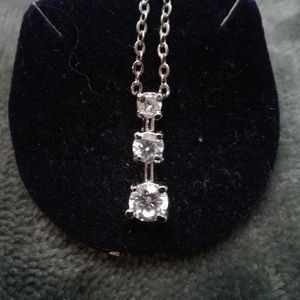 Silver plated alloy necklace with 3 cz stones